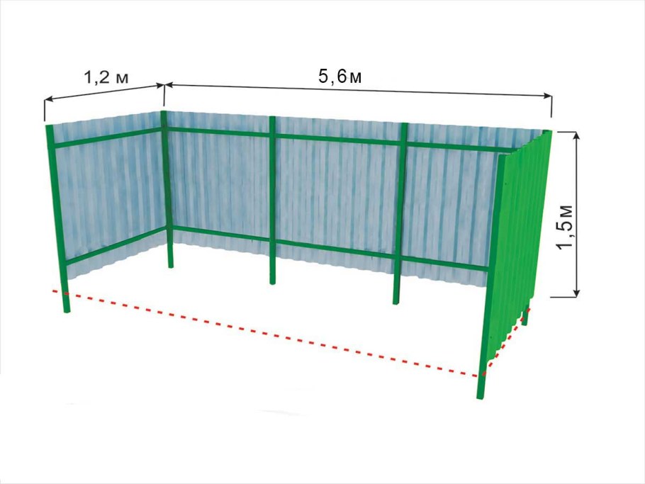 Контейнерная площадка с крышей и воротами на 1 контейнер 1,3х1,5х2,0