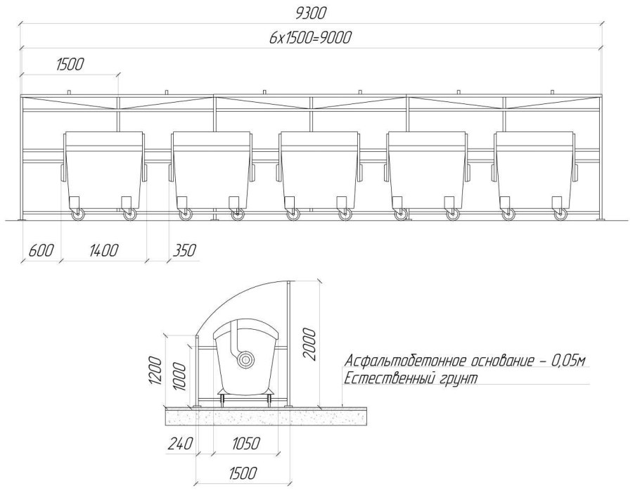 Контейнерная площадка КПМ-01 С воротами (на 2 бака) вес конструкции