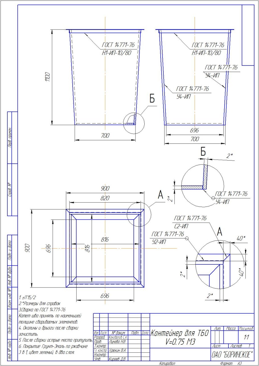 Бункер-лодочка для ТБО 2м3