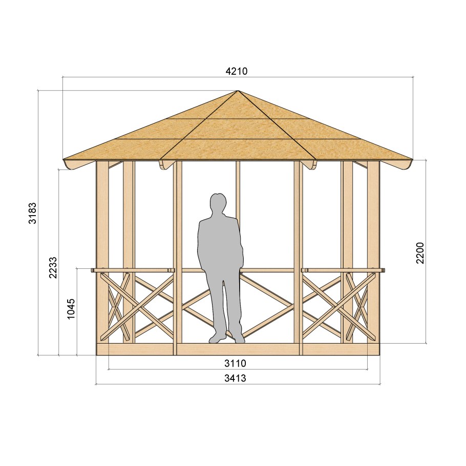 Беседка с деревянной крышей