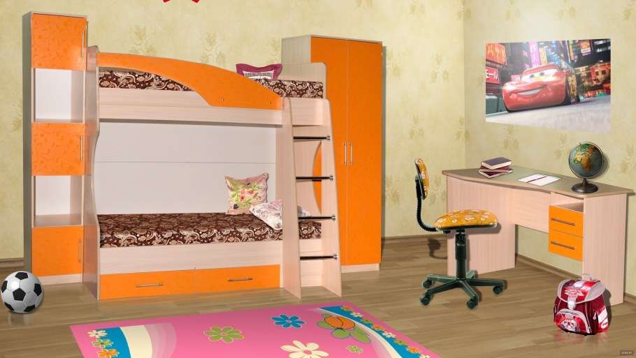 Кровать двухъярусная с лестницей (секция 2, 3) ева-1
