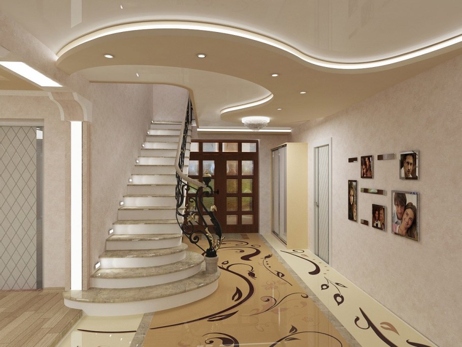 Красивые потолки для холла