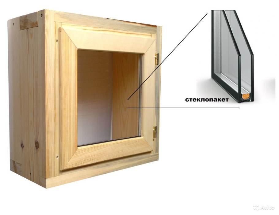 Двухстворчатое деревянное окно в парную