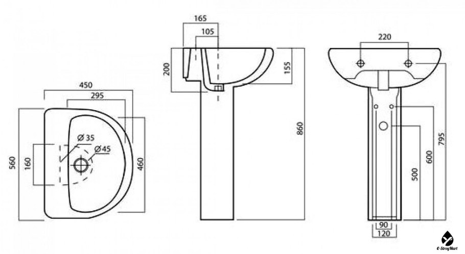 Стандартная высота раковины тюльпан