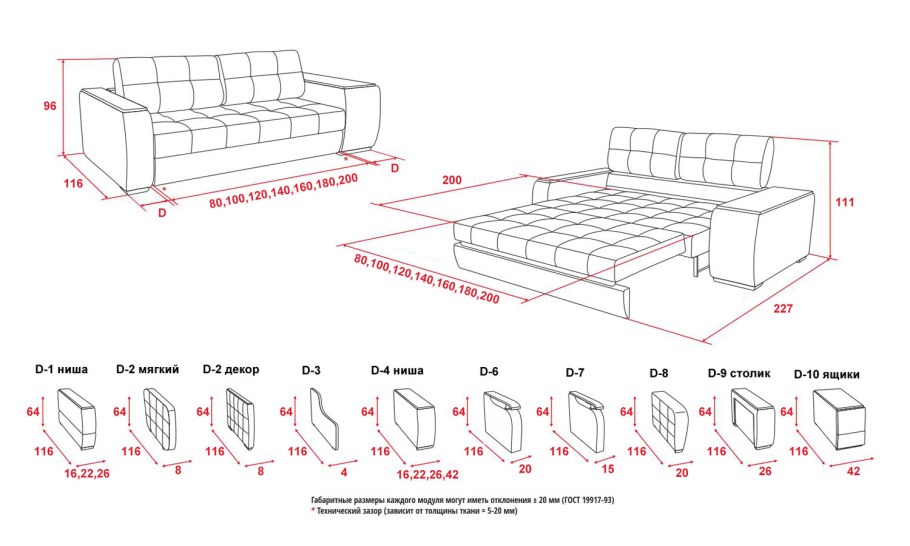 Диван чертеж габариты