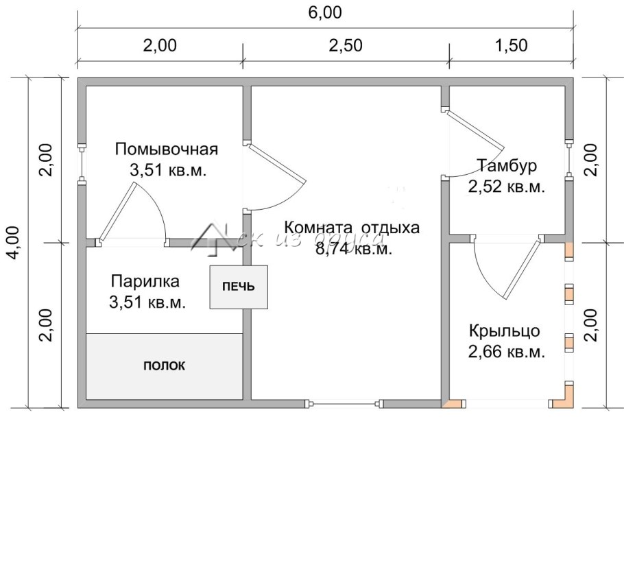 Проект каркасной бани 4*8