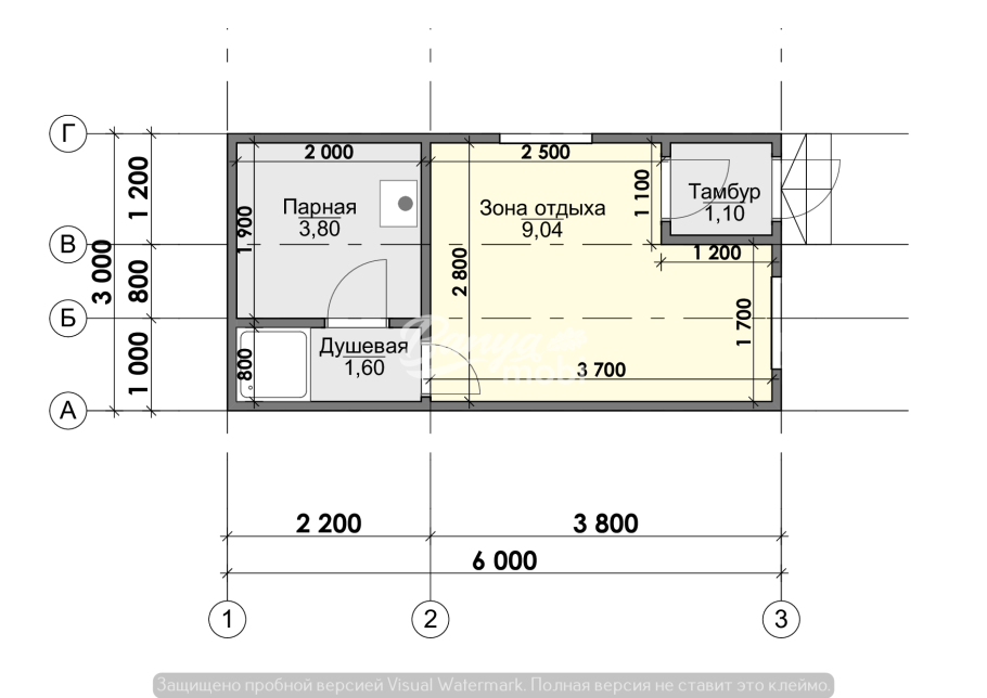 Чертеж каркасной бани 6х3