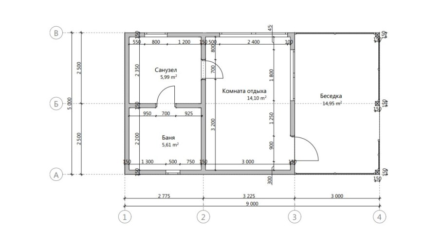 Баня 4х4 из бруса 150х150 планировка