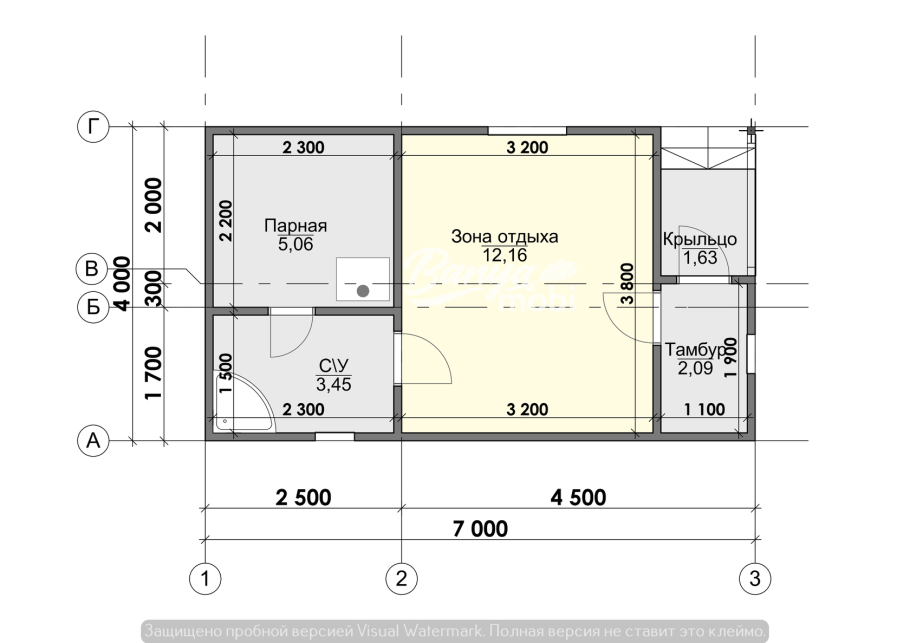 Чертеж каркасной бани 3х5