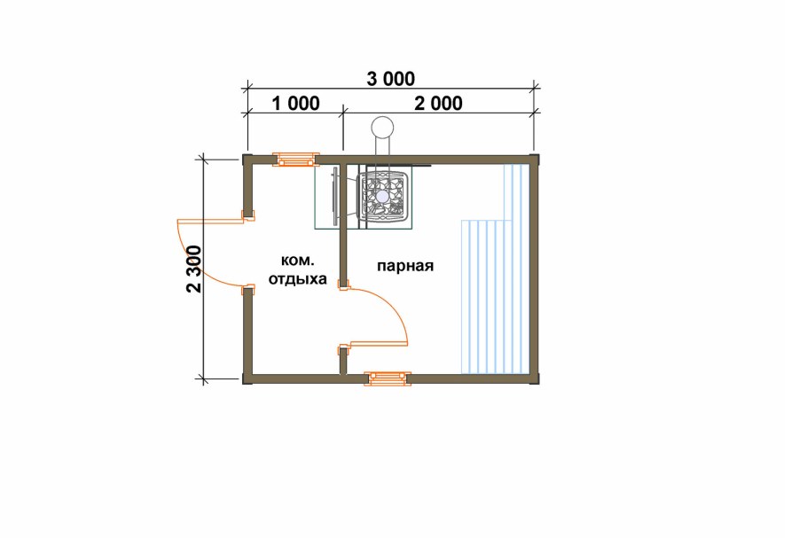 Планировка бани 6х4 мойка и парилка