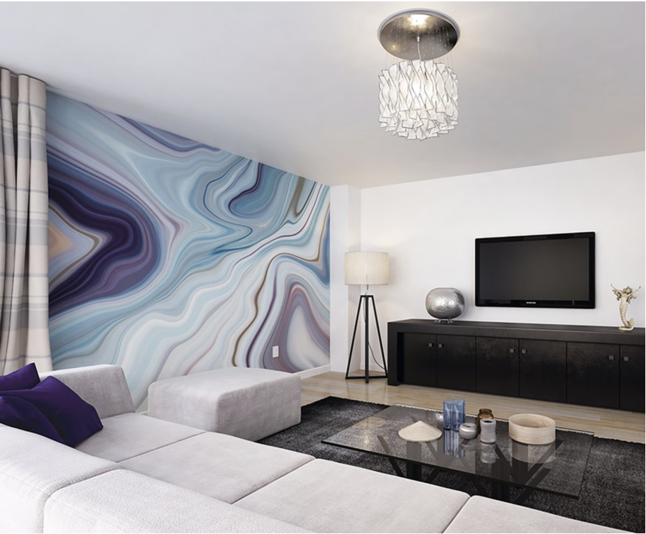 Фотообои под мрамор в интерьере гостиной