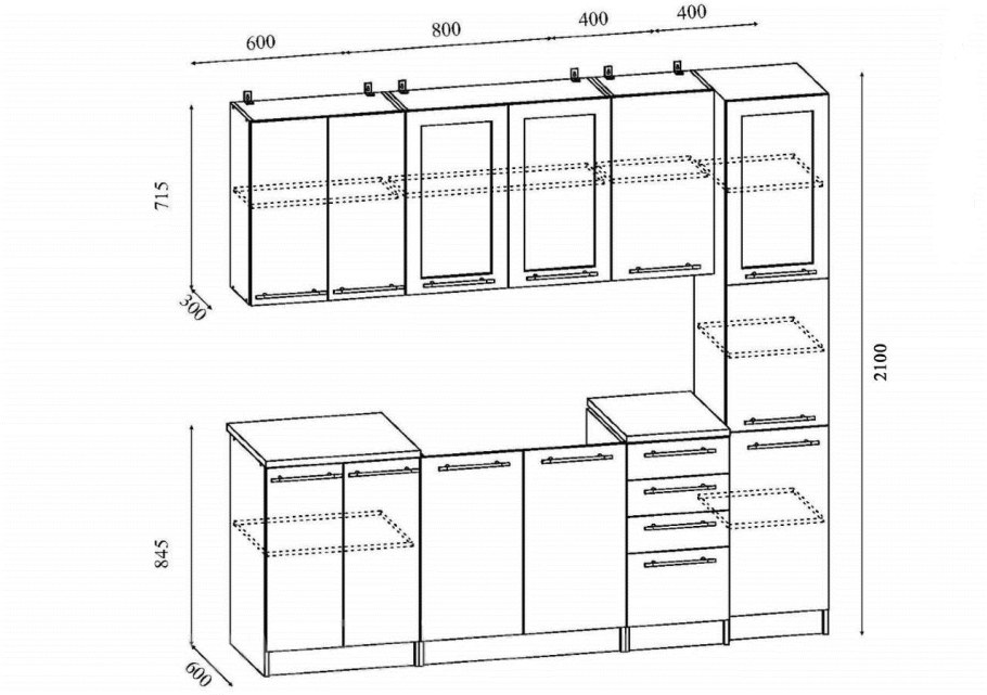 Стандартная высота верхних кухонных шкафов Селена 205