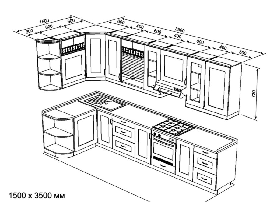 Размеры кухни икеа метод
