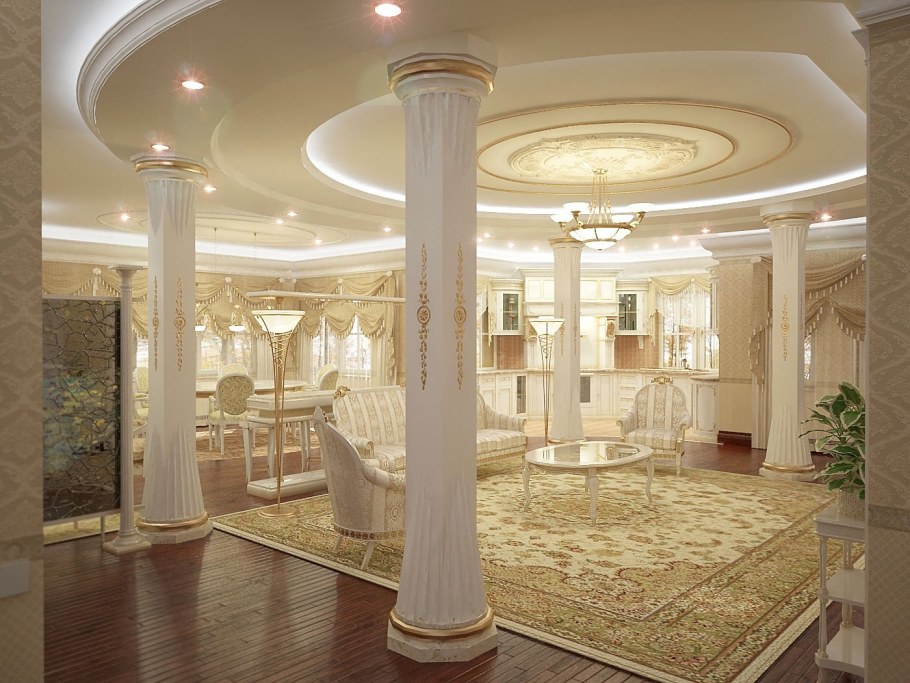 Красивый зал с колоннами