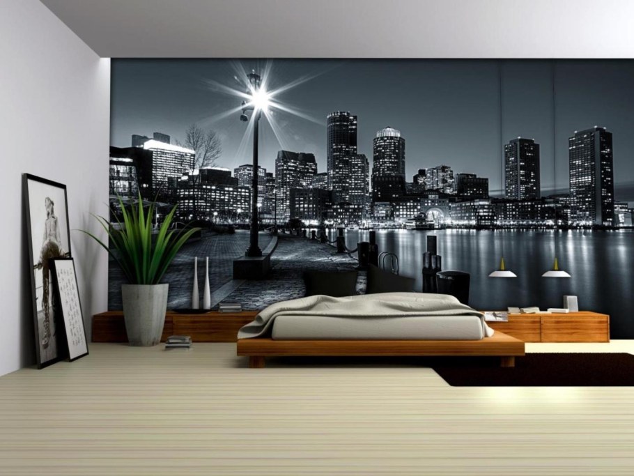Фотообои ночного города в интерьере