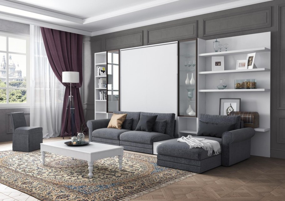 Шкафы в гостиную с диваном