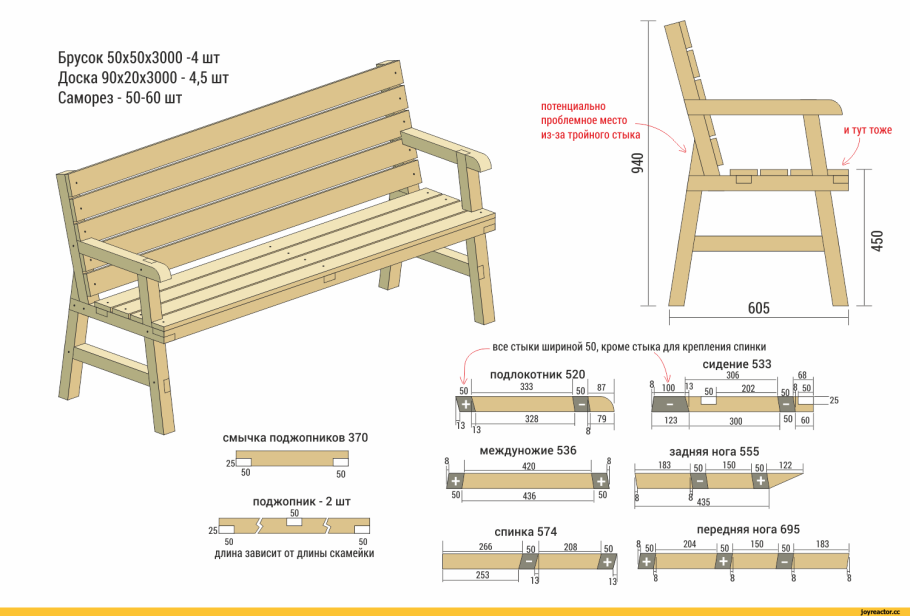 Садовая скамейка со столиком чертеж