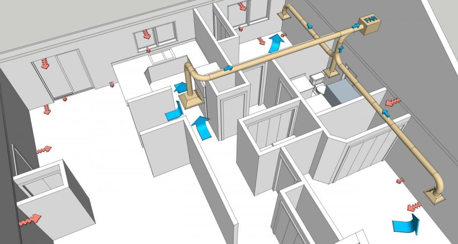 Схема монтажа вентиляции ванной комнаты