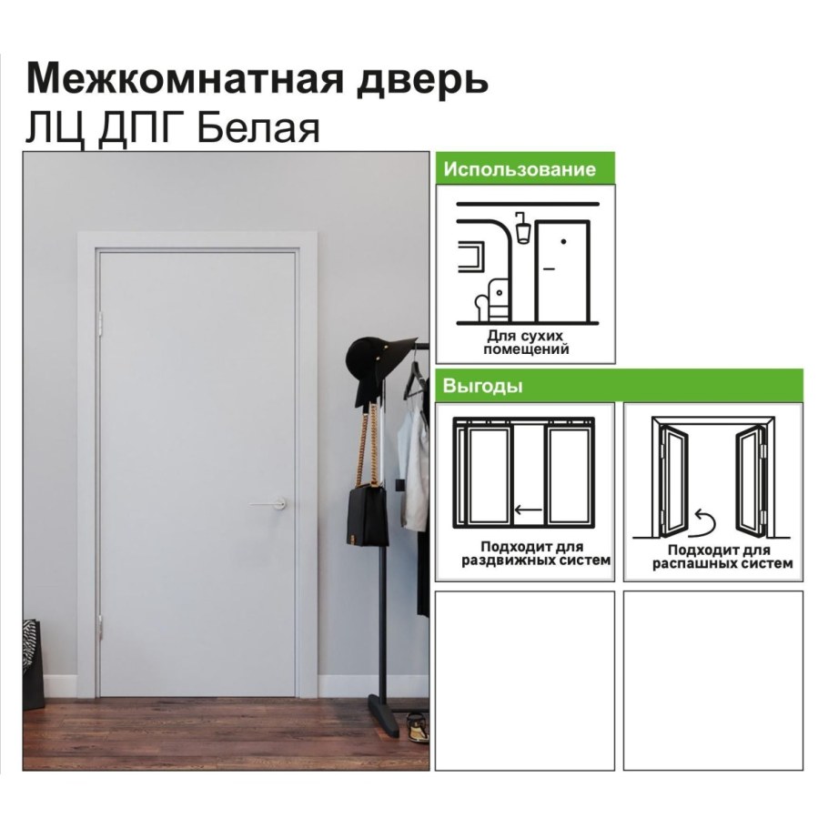 Дверь межкомнатная глухая финиш-бумага ламинация цвет белый 90x200 см