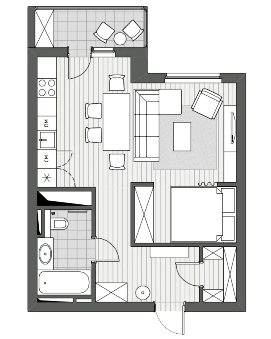 Интерьер однокомнатной квартиры схема