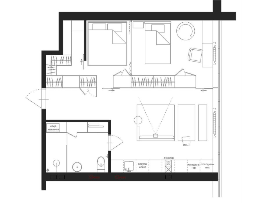 Перепланировка 1 комнатной квартиры 30 кв.м в 2 комнатную