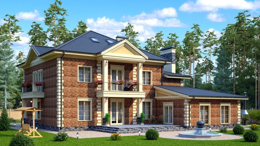 Коттедж кирпичный двухэтажный с бассейном