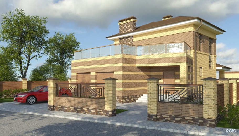 Двухэтажный дом с террасой над гаражом