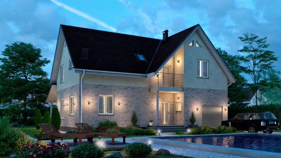 Двухэтажный дом с бассейном и гаражом