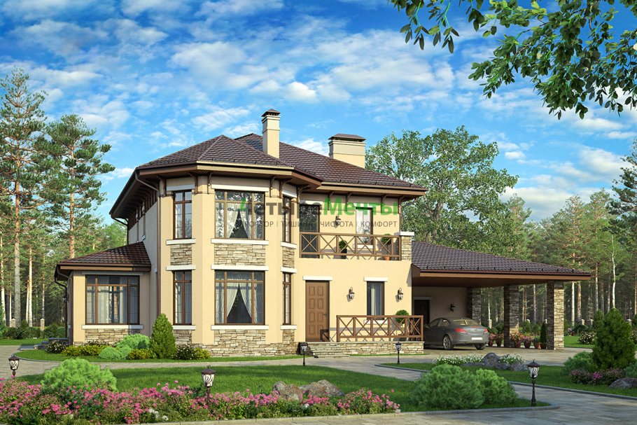 Дом с эркером и террасой