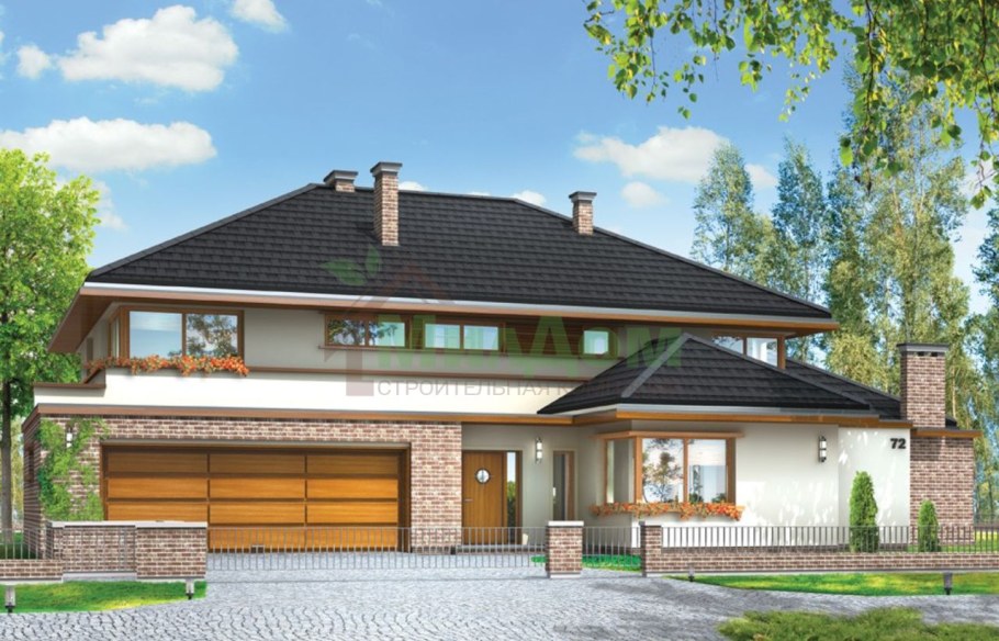 Двухэтажный дом с гаражом и террасой бассейн