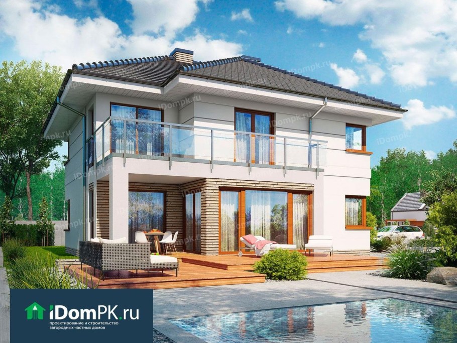 Двухэтажный дом с балконом