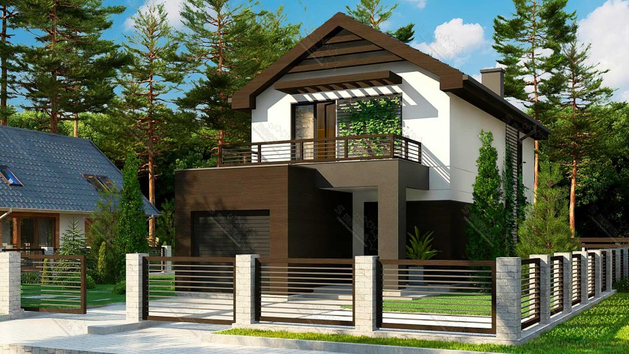 Двухэтажный дом с террасой и гаражом современный