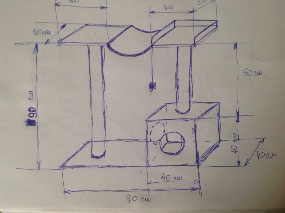 Чертёж кошачьего домика с размерами