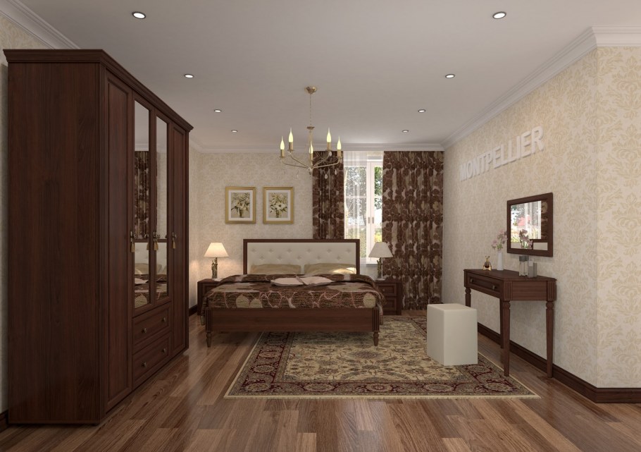 Спальня с коричневой мебелью