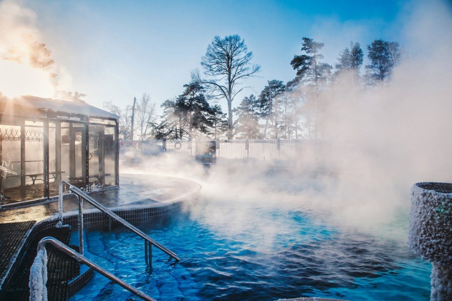 Охта парк открытый бассейн зимой