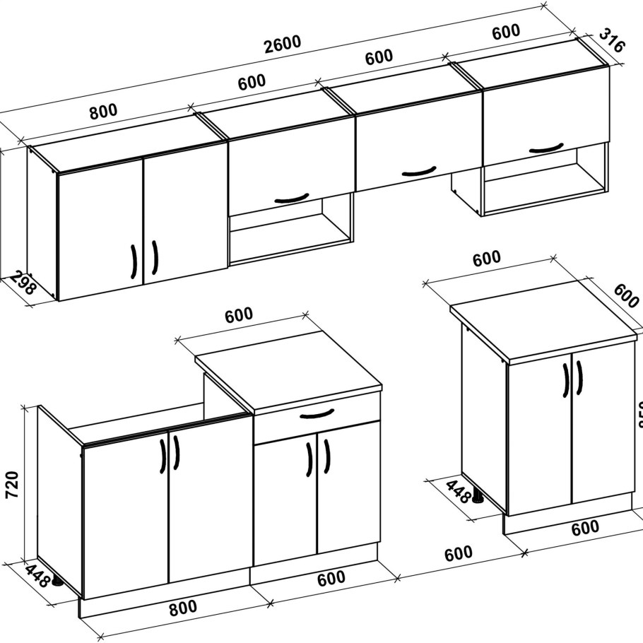 Стандартные габариты кухонных модулей
