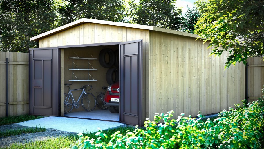 Угловой сарай для дачи