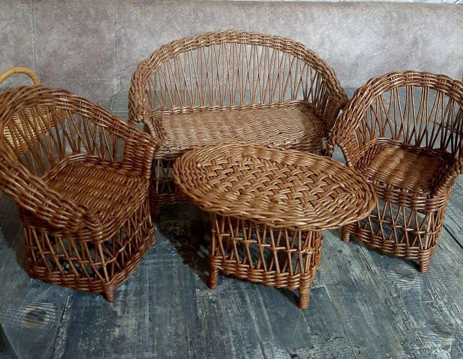 Плетёная мебель для кукол из бумажной лозы