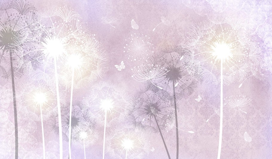 Одуванчики на стене в интерьере