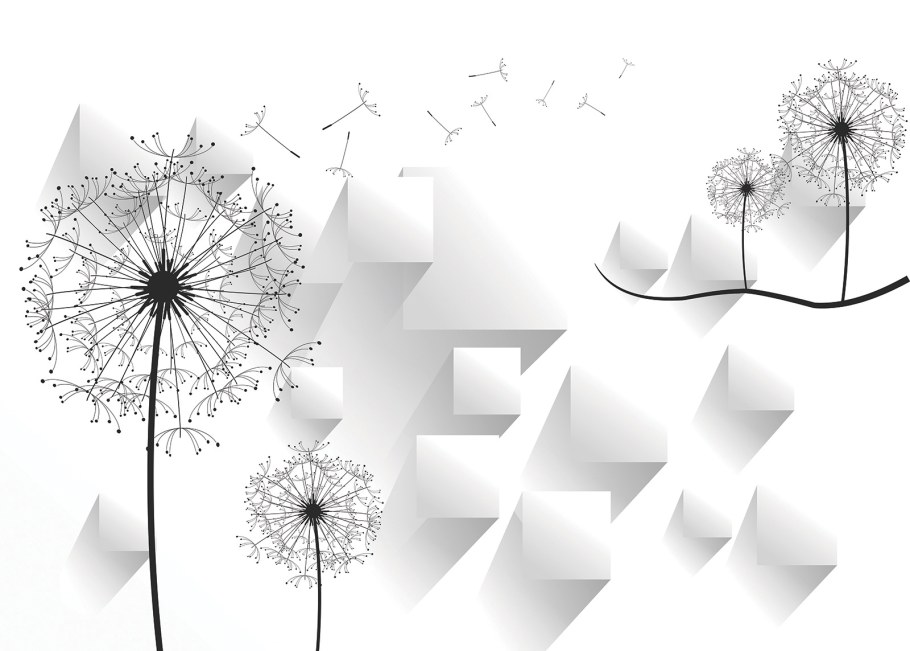 Одуванчики на стене в интерьере