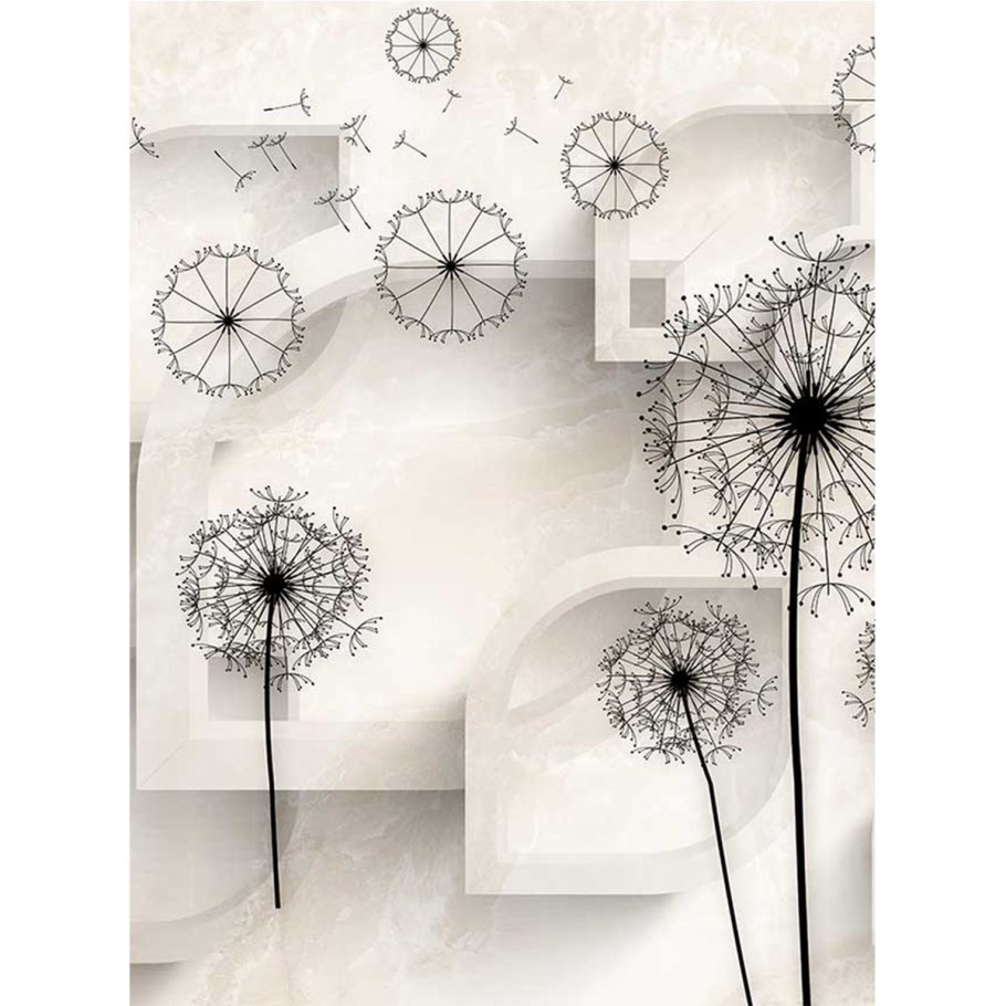 Одуванчики на стене в интерьере