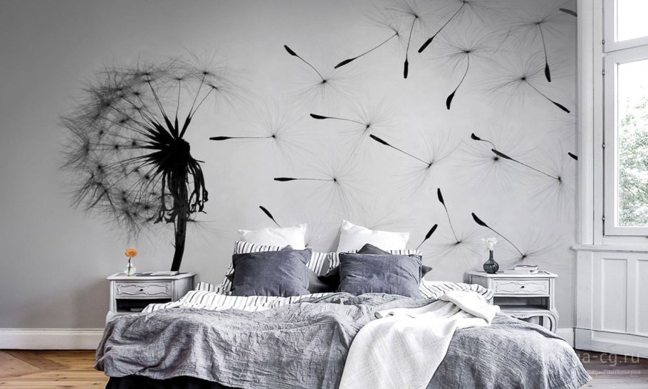 Фреска одуванчики на стену