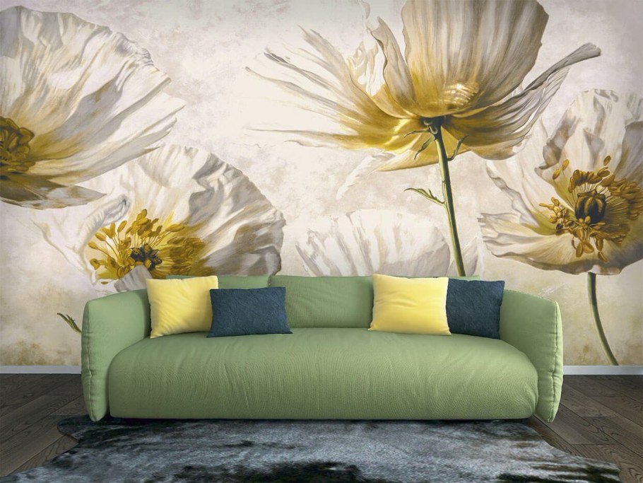 Одуванчики на стене в интерьере