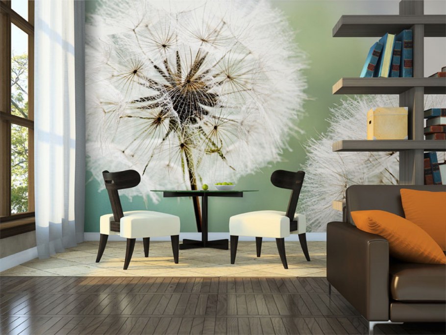 Фотообои с одуванчиками в интерьере