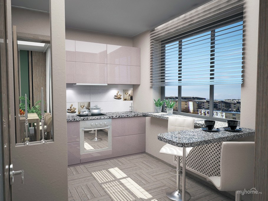 Кухня с балконом в трехкомнатной квартире