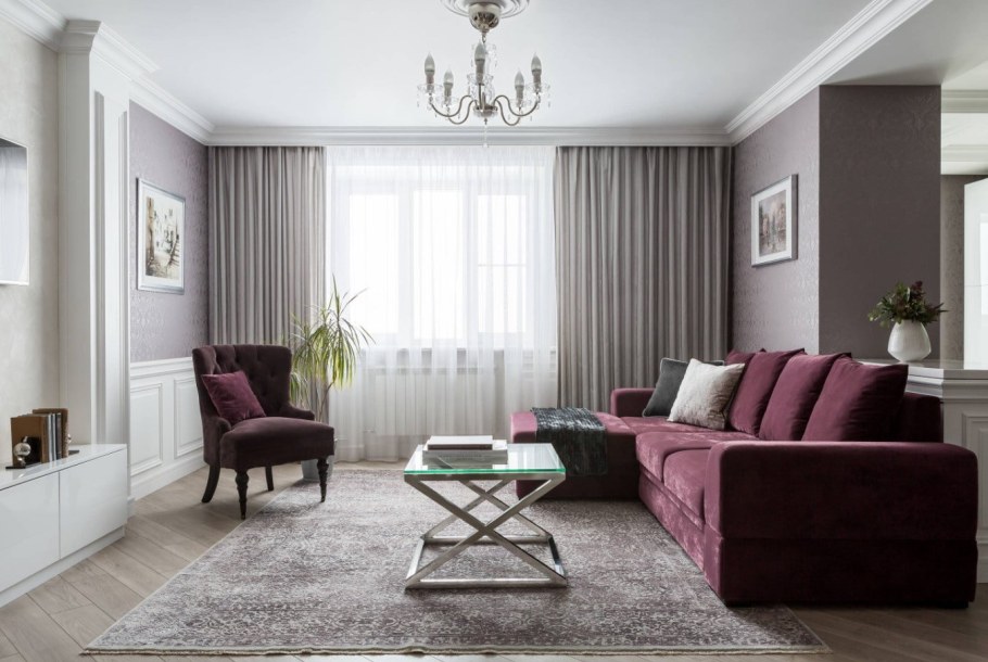 Серые обои в интерьере гостиной