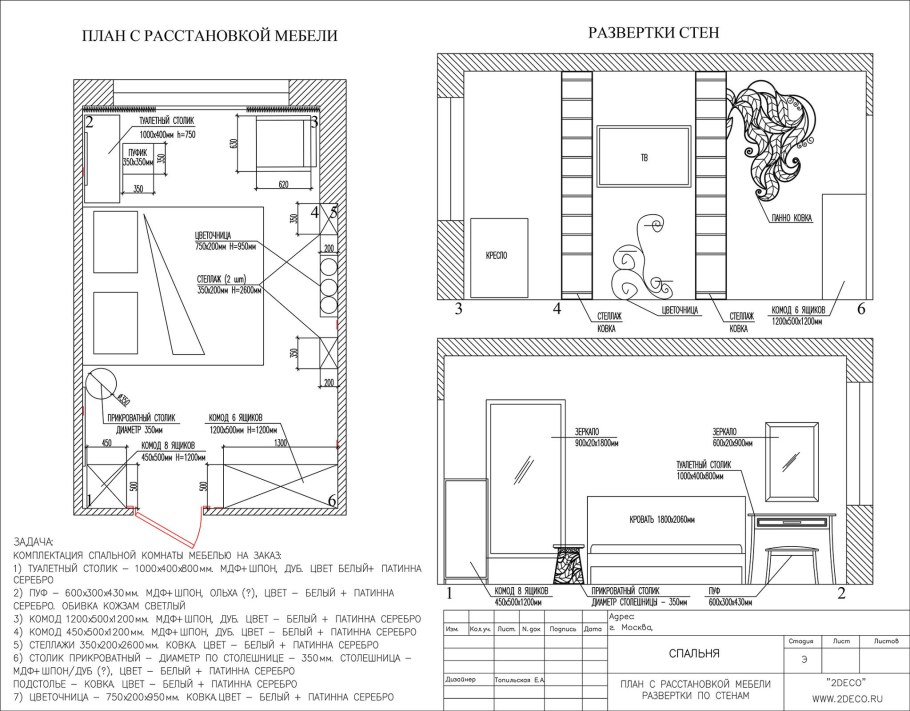 План расстановки мебели с размерами спальня