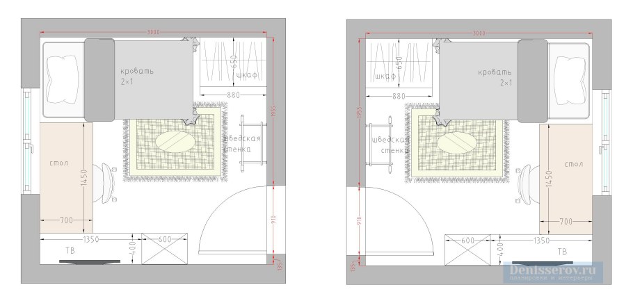 Комната 9 кв м чертеж