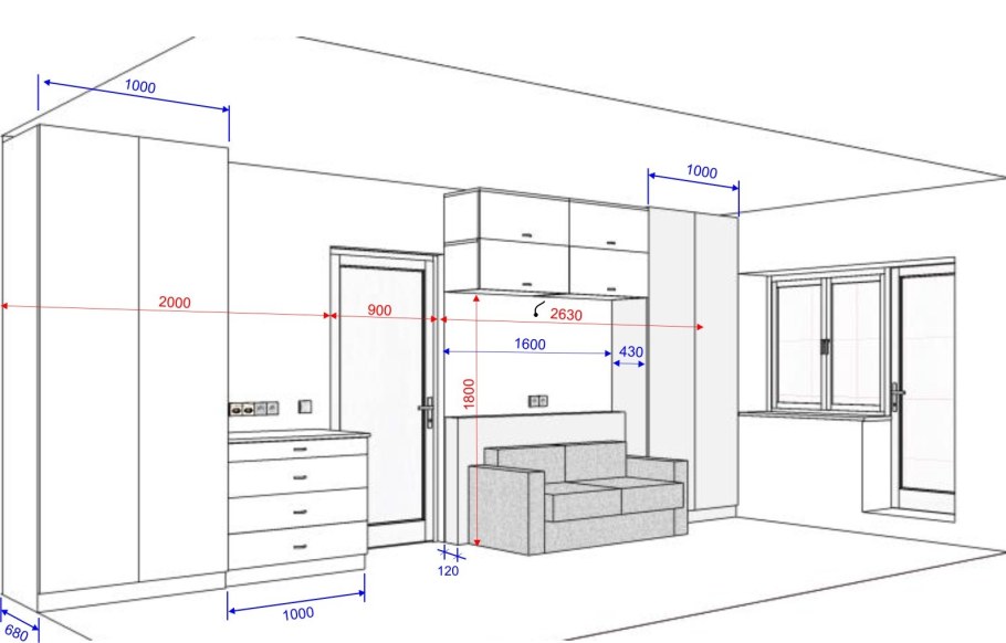 Чертеж детской комнаты вид сбоку