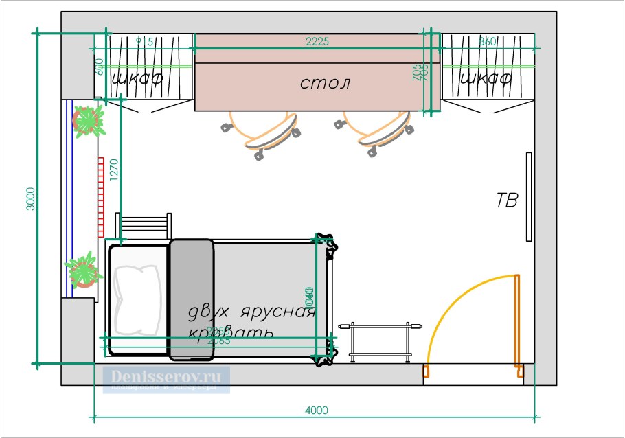 План детской комнаты с размерами